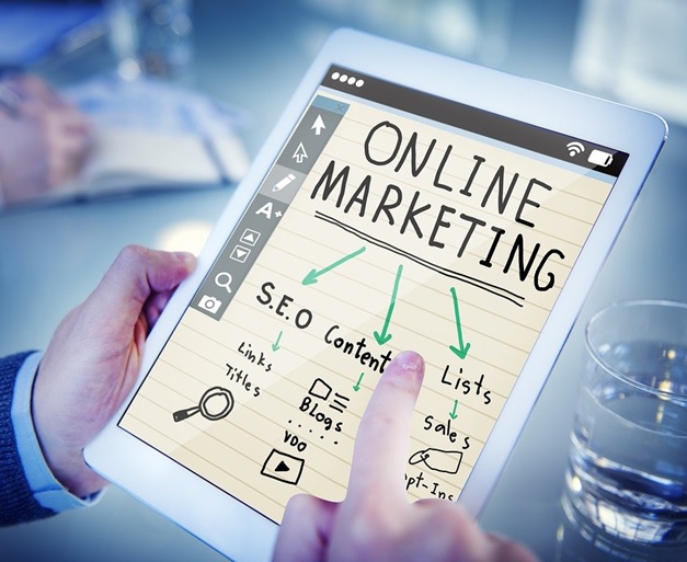 A tablet with online marketing doodle