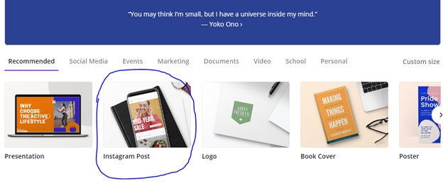 Screenshot of the Canva tool to create social media marketing graphics